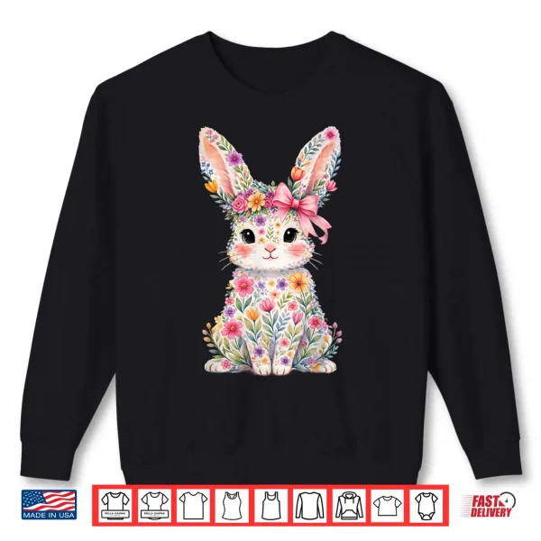Sweatshirt Cute Pink Flower Bunny Rabbit Happy Easter Shirt Women Girls Shirt