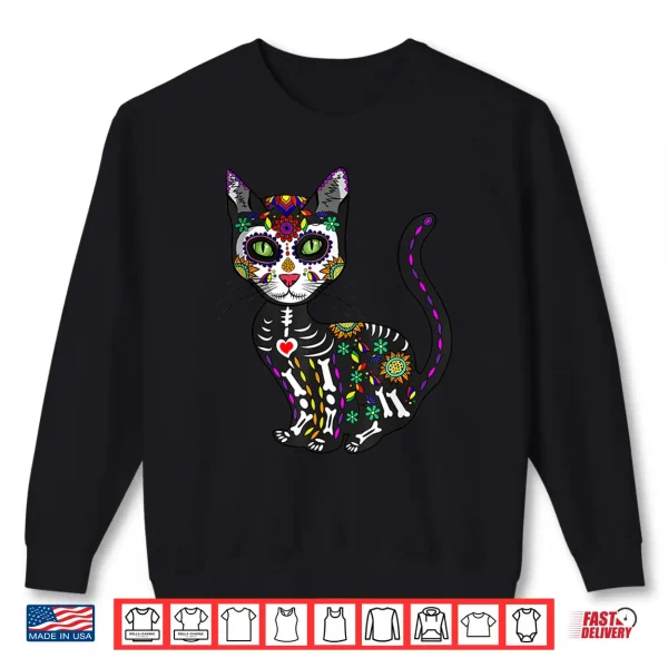 Cute Sugar Skull Mexican Cat Halloween Day Of The Dead Shirt 2 Sweatshirt Cute Sugar Skull Mexican Cat Halloween Day Of The Dead Shirt