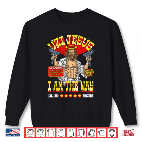 Sweatshirt DCC Uzi Jesus I Am The Way Character Stats RPG Books Shirt