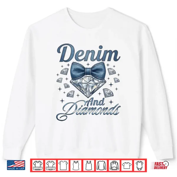 Sweatshirt Denim and Diamonds Bow Ladies Girls Women Shirt