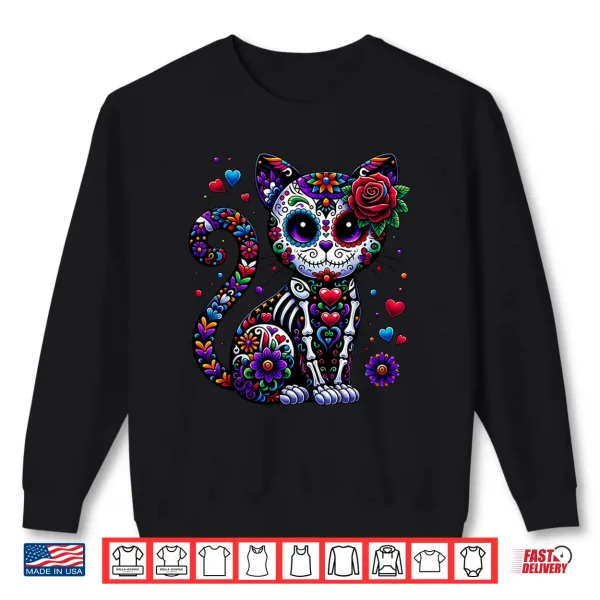 Sweatshirt Dia De Los Muertos Cinco De Mayo Cat Sugar Skull Men Women Shirt