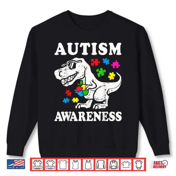 Dino T Rex Dinosaur Puzzle Autism Awareness Modern Graphic Shirt 2 Sweatshirt Dino T Rex Dinosaur Puzzle Autism Awareness Modern Graphic Shirt