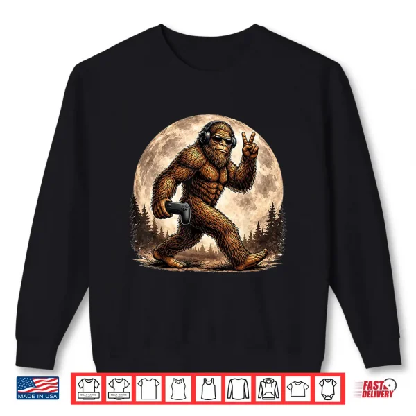Sweatshirt Funny Bigfoot Gamer Sasquatch Moon Shirt