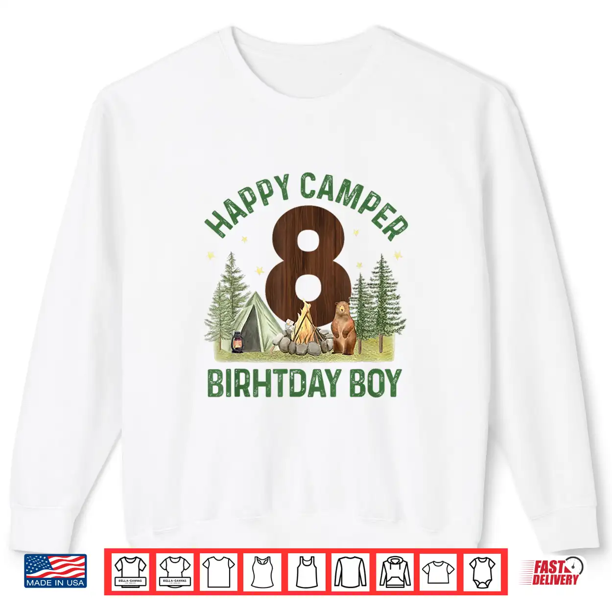 Happy Camper 8 Forest Camping Boys 8Th Birthday Adventure Shirt Happy Camper 8 Forest Camping Boys 8Th Birthday Adventure Shirt