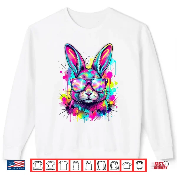 Sweatshirt Happy Easter Bunny Face Tie Dye Bunny Rabbit with Glasses Shirt