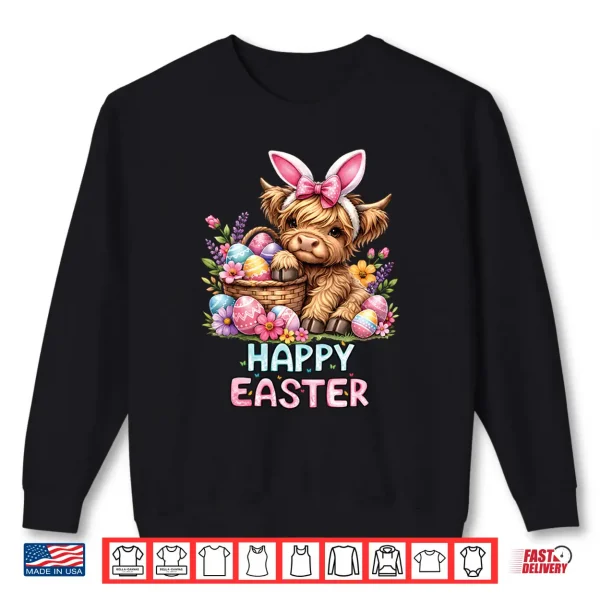 Happy Easter Day Highland Cow Cute Holiday Bunny Women Kids Shirt 2 Sweatshirt Happy Easter Day Highland Cow Cute Holiday Bunny Women Kids Shirt
