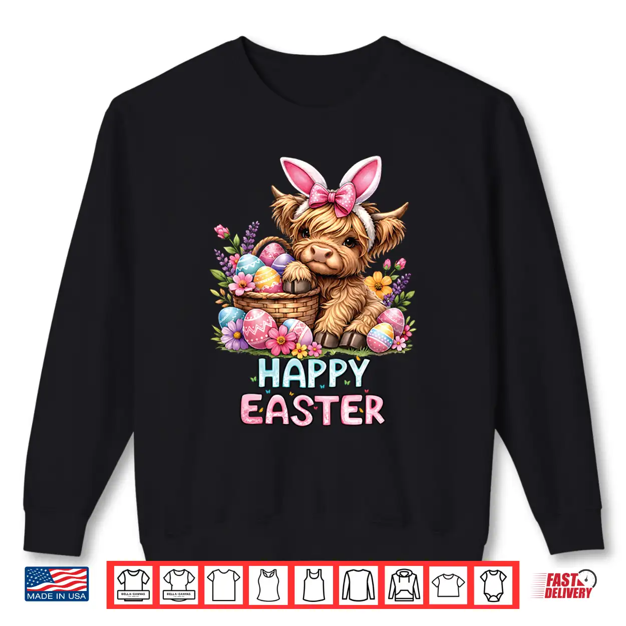 Happy Easter Day Highland Cow Cute Holiday Bunny Women Kids Shirt Happy Easter Day Highland Cow Cute Holiday Bunny Women Kids Shirt