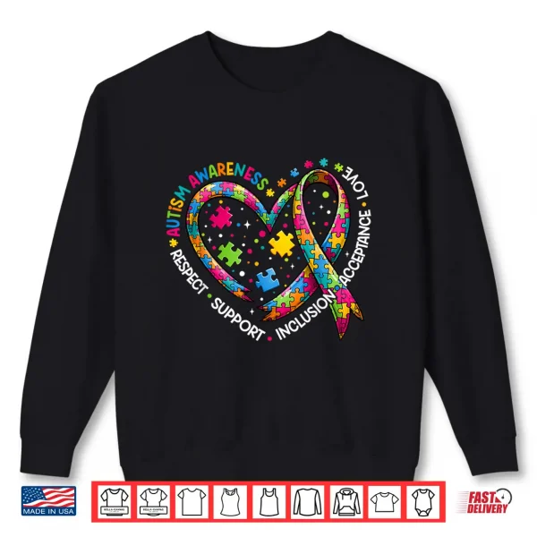 Sweatshirt Heart Respect Love Support Autism Awareness Shirts Women Men Shirt
