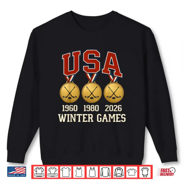 Sweatshirt Ice Hockey 2026 Sticks US Flag Patriotic Player Men Boys Kid Shirt
