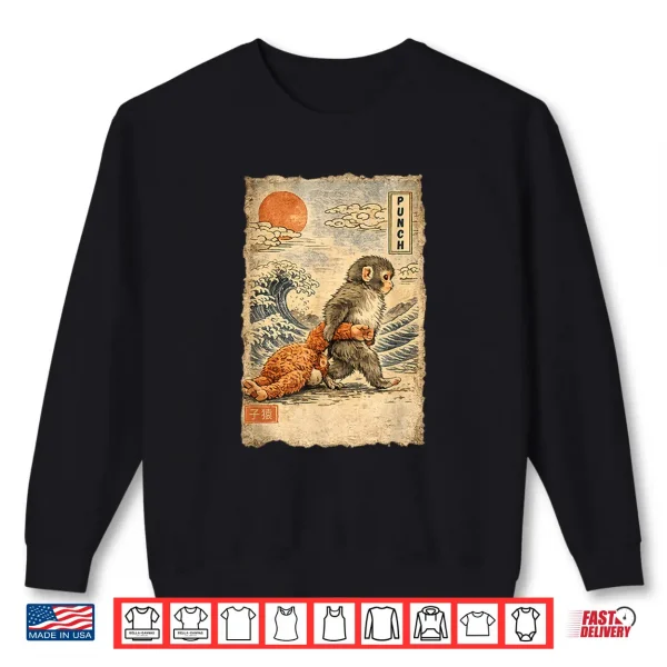 Sweatshirt Kawaii Baby Monkey Punch Cute Japanese Macaque Ukiyo e Art Shirt