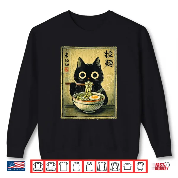 Sweatshirt Kawaii Ramen Cat Vintage Japanese Funny Retro Anime Noodle Shirt
