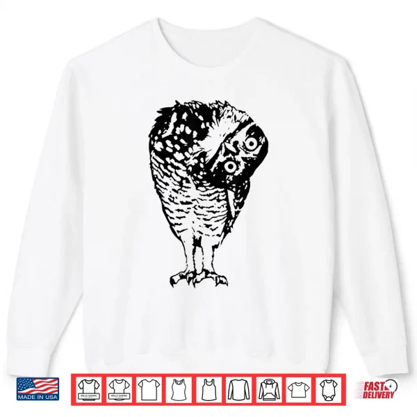 Sweatshirt Linocut Owl Head Tilt Curious Bird Wildlife Illustration Shirt