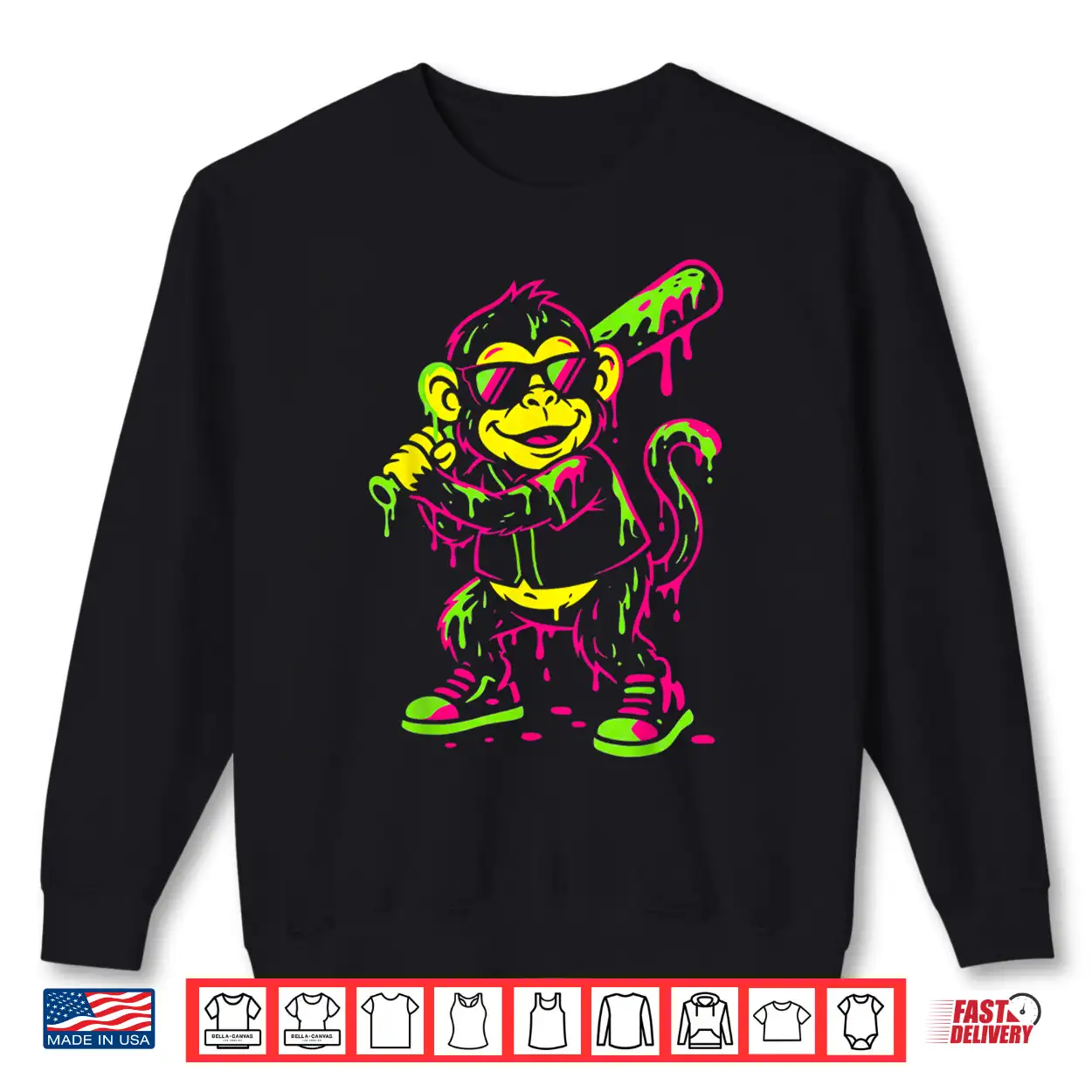 Monkey Funny Animals Baseball Drip Kids Youth Boys Girls Shirt Monkey Funny Animals Baseball Drip Kids Youth Boys Girls Shirt