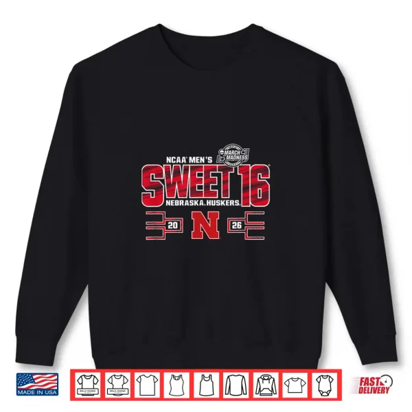Nebraska Cornhuskers Sweet 16 2026 Men'S March Madness Black Shirt 2 Sweatshirt Nebraska Cornhuskers Sweet 16 2026 Mens March Madness Black Shirt