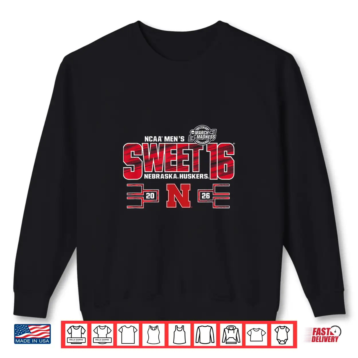 Nebraska Cornhuskers Sweet 16 2026 Men’S March Madness Black Shirt Nebraska Cornhuskers Sweet 16 2026 Men’S March Madness Black Shirt