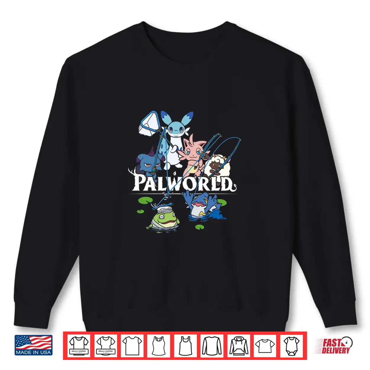 Palworld Characters Fishing Scene Cute Video Game Shirt Palworld Characters Fishing Scene Cute Video Game Shirt