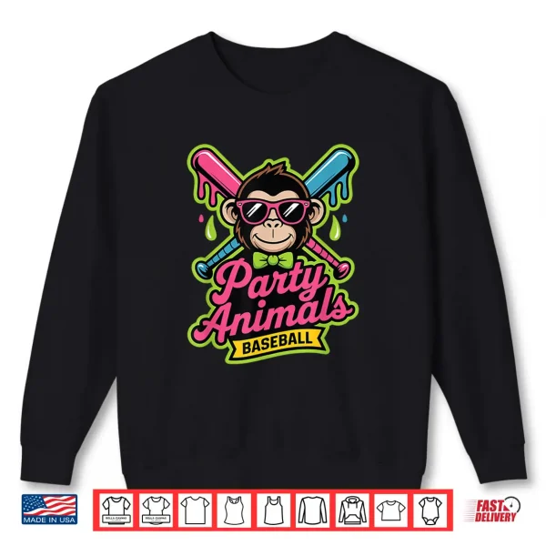 Sweatshirt Party Animals Baseball Funny Monkey Vibrant Slime Shirt