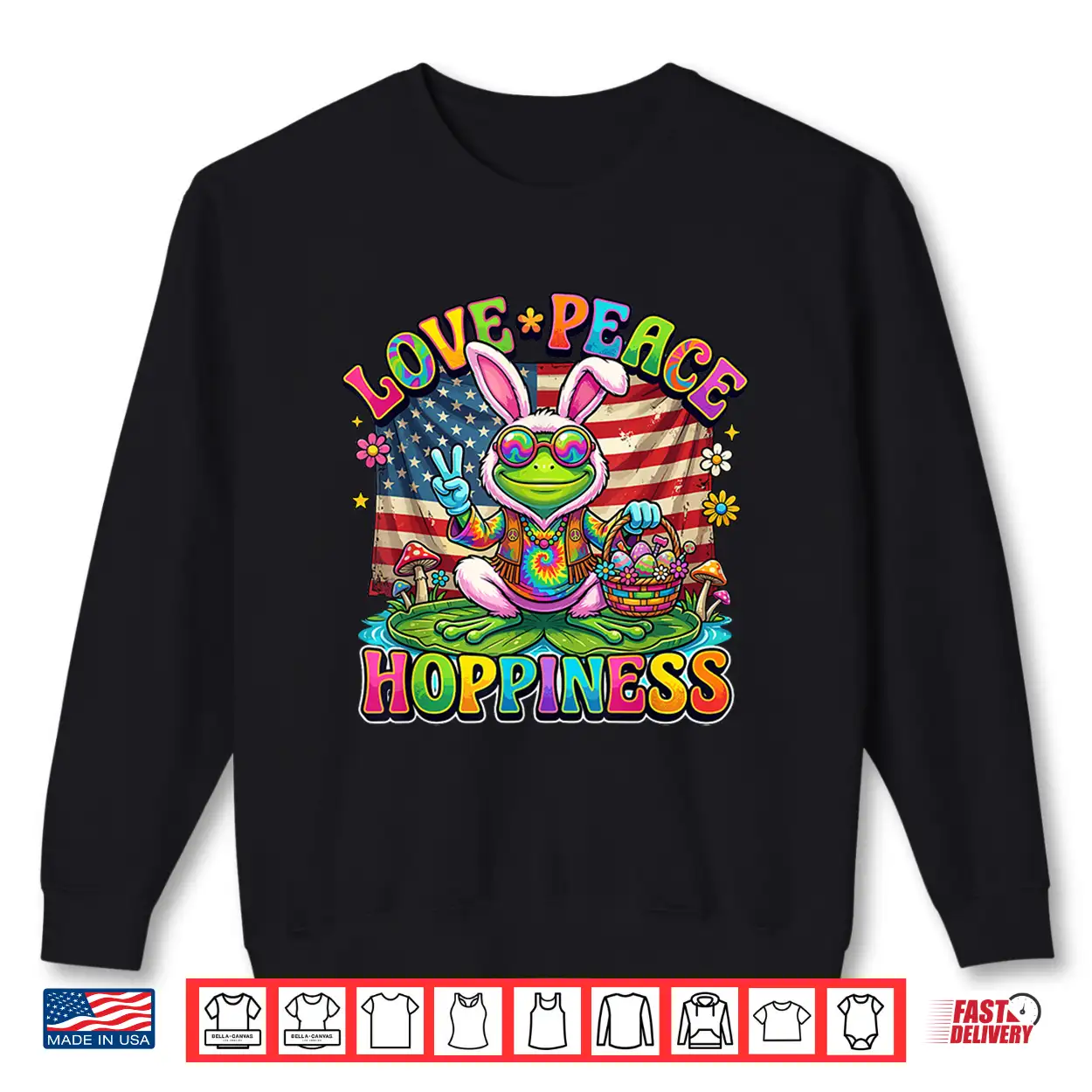 Patriotic Retro Easter Frog Bunny Ears Love Peace Hoppiness Shirt Patriotic Retro Easter Frog Bunny Ears Love Peace Hoppiness Shirt