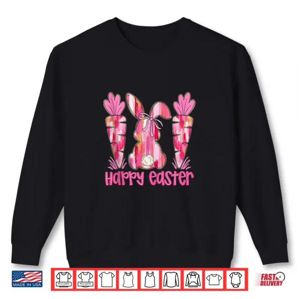 Sweatshirt Pink Brushstroke Bunny Carrot Happy Easter Modern Shirt