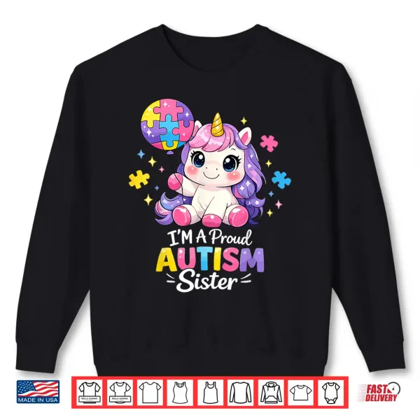 Sweatshirt Proud Sister Autism Awareness Cute Unicorn Puzzle Shirt