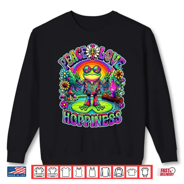 Sweatshirt Psychedelic 70s Frog with Rainbow Peace Love Hoppiness Vibes Shirt