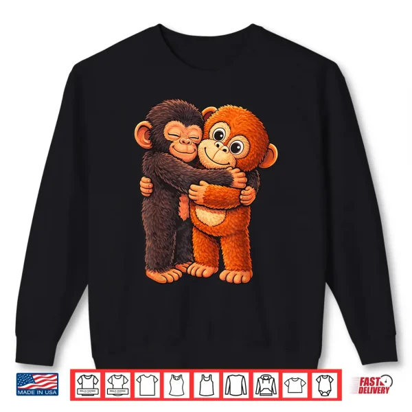 Sweatshirt Punch Cute Baby Monkey with Stuffed Stand Hugging Shirt