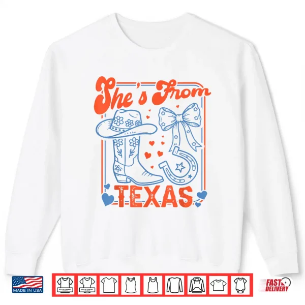 Sweatshirt Shes from Texas Cowgirl Boots Flowers Bow Retro Western Shirt
