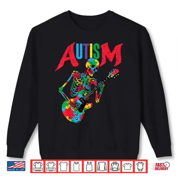 Sweatshirt Skeleton Electric Guitar ASD Awareness Professional Graphic Shirt