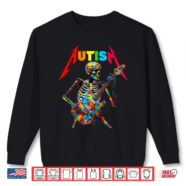 Sweatshirt Skeleton Guitar Player Rock Music Autism Awareness Graphic Shirt