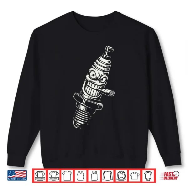 Sweatshirt Spark Plug Smoking Cigar Vintage Garage Mechanic Cartoon Shirt