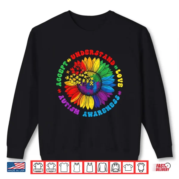 Sweatshirt Sunflower Puzzle Piece Autism Acceptance Professional Graphic Shirt