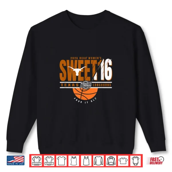 Sweatshirt Texas Longhorns Sweet 16 2026 Womens March Madness Black Shirt
