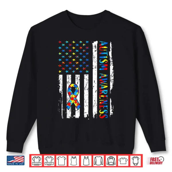 Sweatshirt USA Flag Autistic Awareness Autism Awareness Mom Dad Shirt