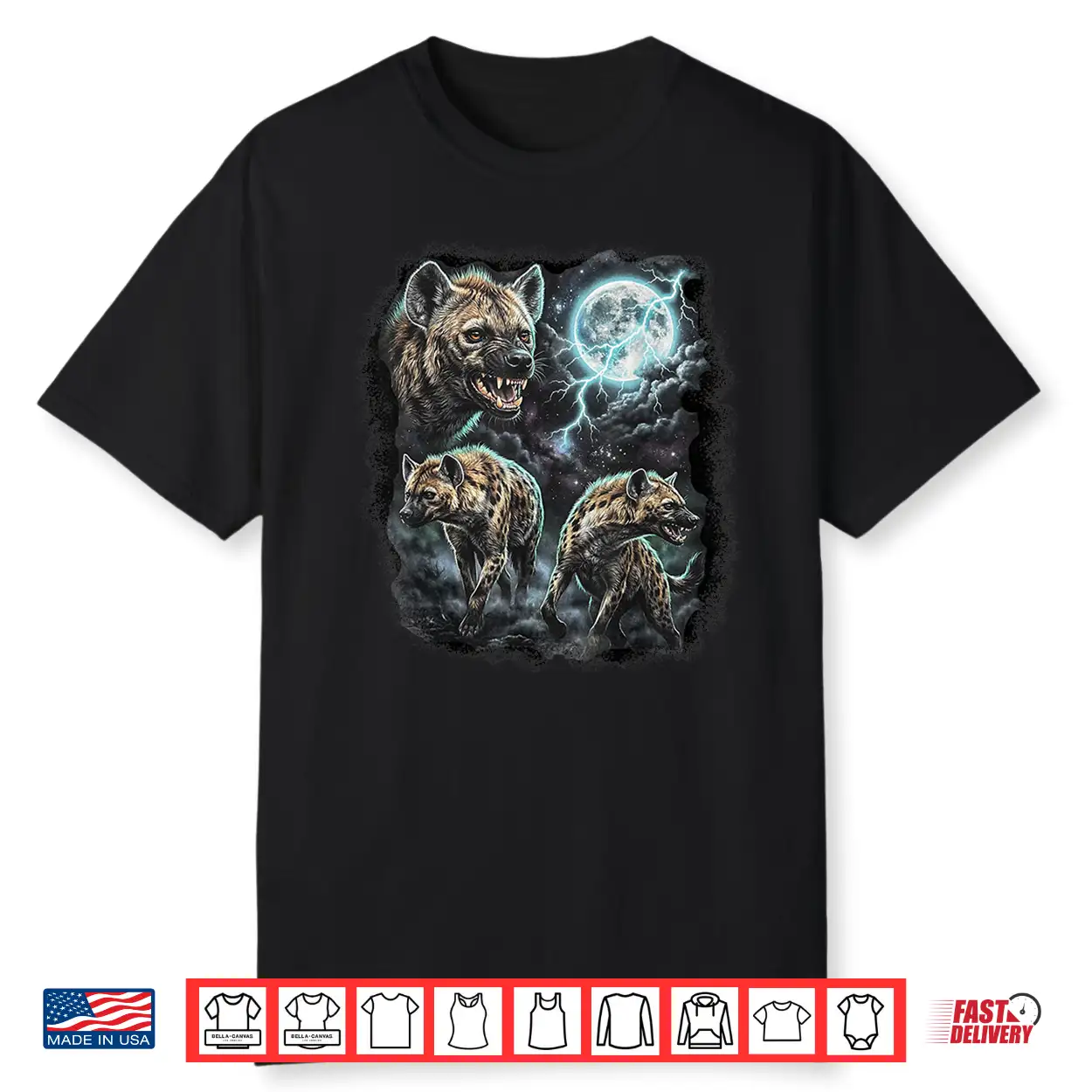 Three Wild Hyenas Moon Wildlife Animal Art Shirt Three Wild Hyenas Moon Wildlife Animal Art Shirt