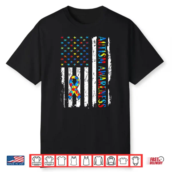 Usa Flag Autistic Awareness Autism Awareness Mom Dad Shirt