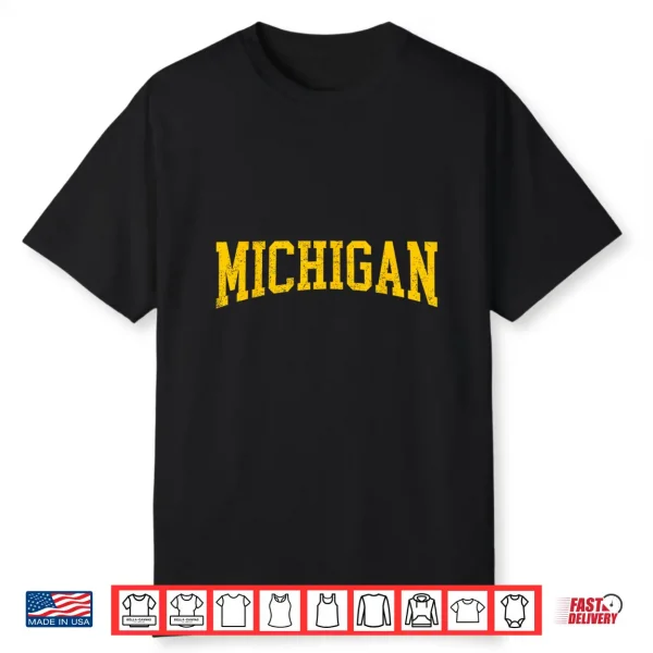 Vintage Michigan Look Maize Blue Men Retro Font Michigan Tee Shirt
