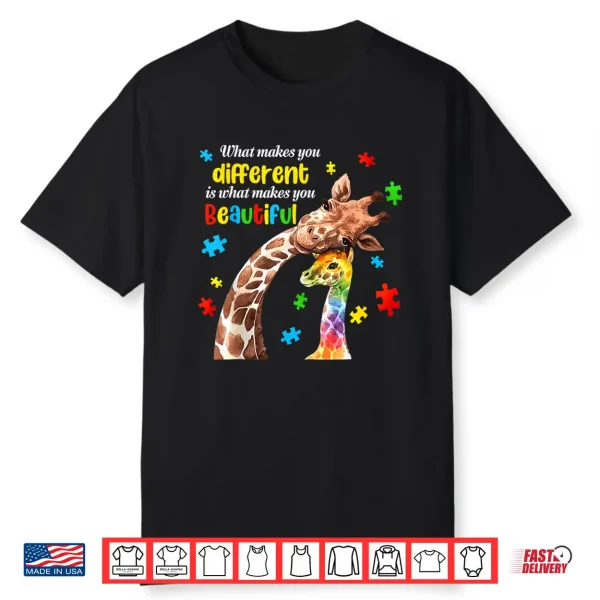 What Makes You Different Beautiful Giraffe Autism Awareness Shirt