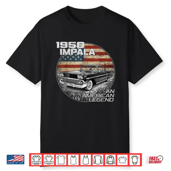 1958 58 Impala Old School Muscle Car American Flag Shirt