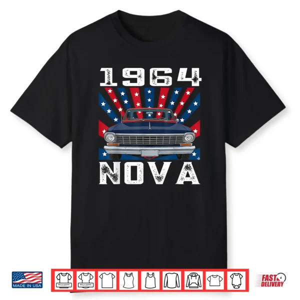 1964 64 Nova Silhouette Muscle Car American Flag Shirt
