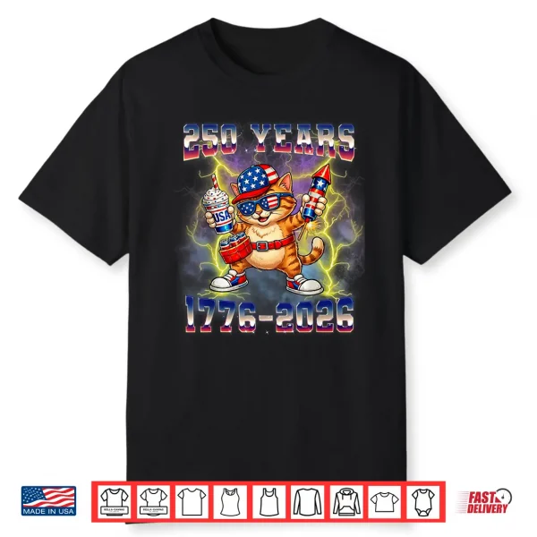 250 Years American 1776 2026 250Th Usa Cat 4Th Of July Shirt