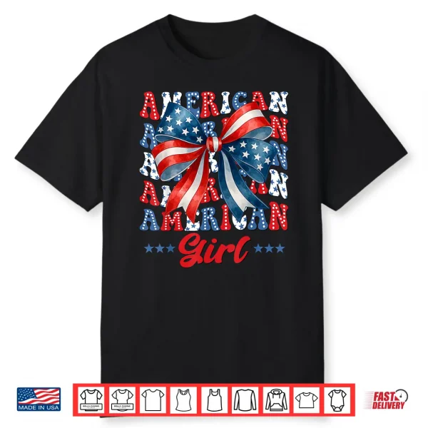 4Th Of July American Girl Coquette Usa Flag Patriotic Kids Shirt