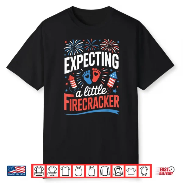 4Th Of July Pregnancy Expecting A Little Firecracker Mom Dad Shirt
