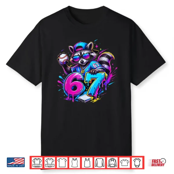 67 Funny Dabbing Raccoon Baseball Dripping Ice Cream Meme Shirt