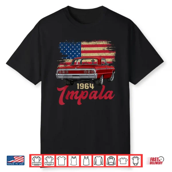 American Flag Sixty Four Impala Old School Muscle Car Shirt