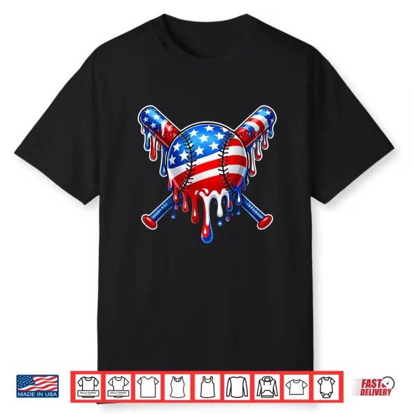 Baseball Drip American Flag Funny Drip Baseball Sport Lover Shirt
