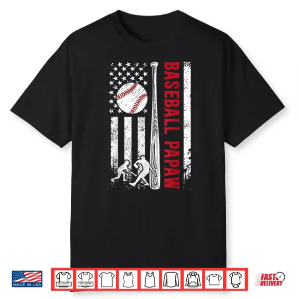 Baseball Papaw Us Flag Papaw Of A Baseball Player Papaw Shirt