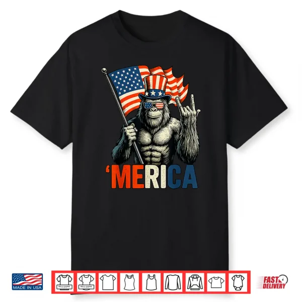 Bigfoot Rock & Roll ‘Merica Usa American Flag 4Th Of July Shirt