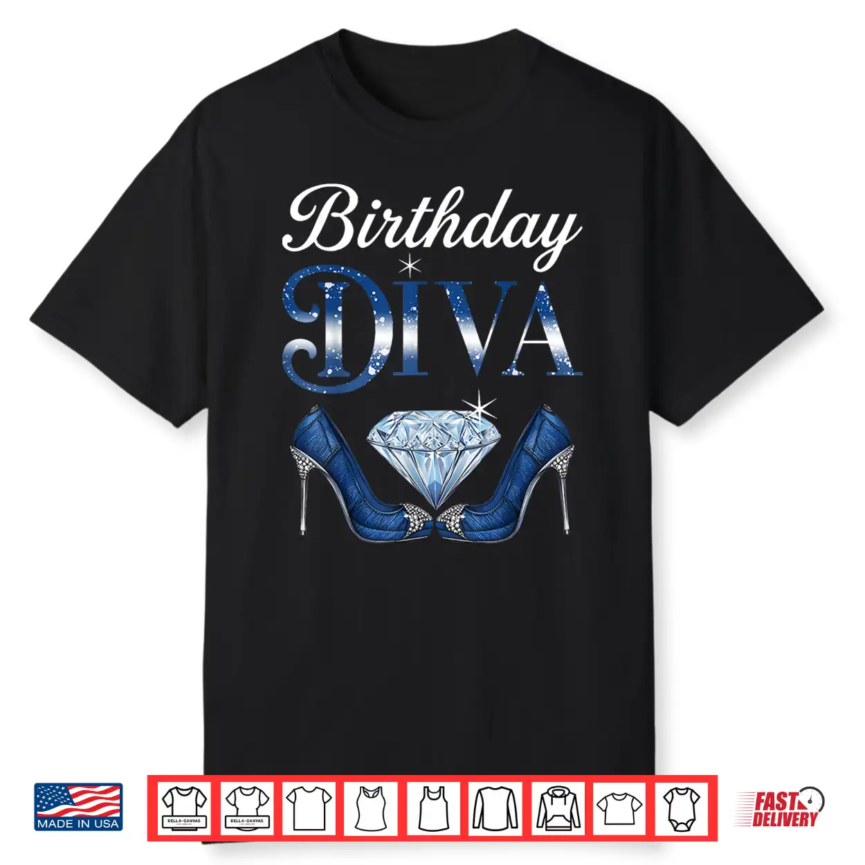 Birthday Diva Queen Girls Womens High Heels Denim & Diamonds Shirt Birthday Diva Queen Girls Womens High Heels Denim & Diamonds Shirt