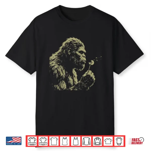Blowing Wishes Funny Bigfoot Blowing Dandelion Vintage Art Shirt