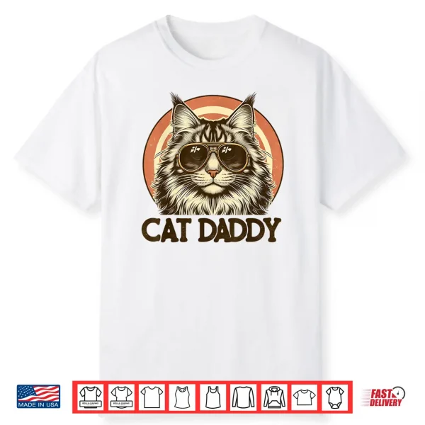 Cat Daddy Cool Maine Coon Cat Father’S Day Retro Cat Dad Shirt